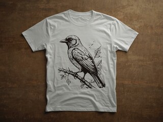 Wall Mural - White t-shirt with a bird design template.