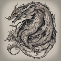 Wall Mural - textured dragon tattoo illustration