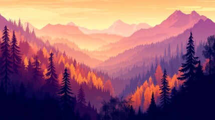 A landscape wallpaper with mountains in the background of natural forest