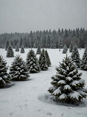 Poster - Winter Christmas tree farm blanketed in snow.