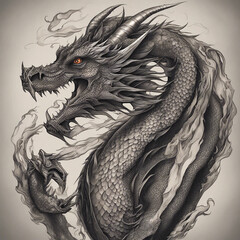 Wall Mural - textured dragon tattoo illustration