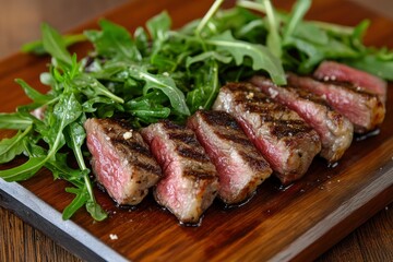 Grilled chuck roll beef steak with arugula - generative ai