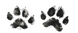 Two black paw prints on a white background