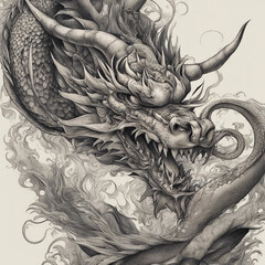 Canvas Print - textured dragon tattoo illustration