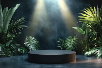 Wall Mural - Premium Product Display Podium with Geometric Shapes and Green Background