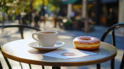 Cozy Cafe Moment: A Cup of Coffee and a Delectable Donut