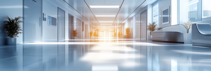 Wall Mural - A large, empty hallway with a few potted plants