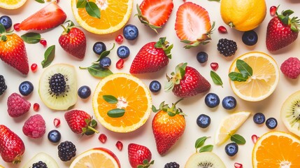 Canvas Print - a bunch of fruit is arranged on a white surface with berries