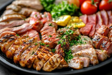 Grilled plate mix assortment meat - generative ai