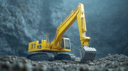 Wall Mural - Innovations in mining equipment showcase state-of-the-art excavators and drills, featuring a detailed mining site backdrop, rendered in stunning 3D graphics.