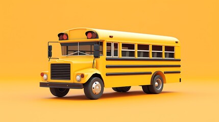 A vibrant yellow school bus on a bright orange background, symbolizing transportation for students.