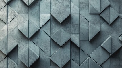 Futuristic Geometry. Premium 3D Wallpaper with Polished Futuristic Mosaic Blocks on Concrete Wall