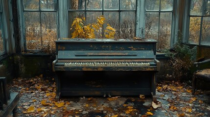 Sticker - Abandoned Piano in a Sunlit Room