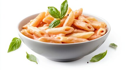 Wall Mural - Penne alla Vodka pasta in a pink tomato cream sauce isolated on white background, italian food collection