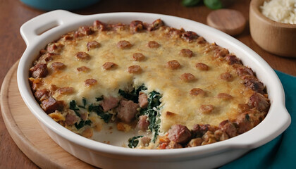 Wall Mural - strata casserole with sausage and spinach