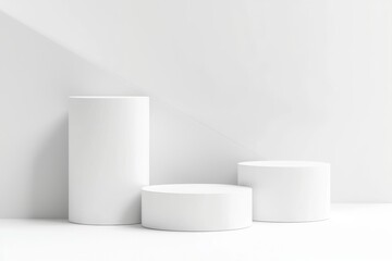 Wall Mural - White modern round podium stage platform step on 3D background with presentation show product display studio scene or empty circle pedestal geometric cylinder and minimalist blank cosmetic place