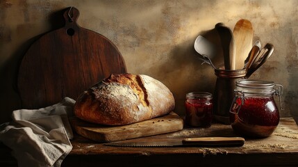 Wall Mural - Rustic Bread and Preserves: A Timeless Culinary Delight