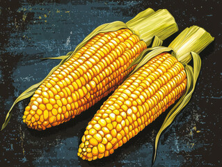 Poster - Corn cobs illustration with bold outlines and artistic style.