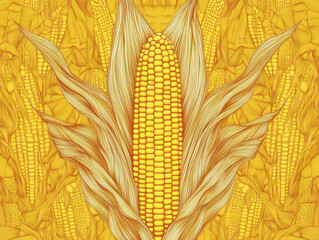 Poster - Artistic illustration of multiple corn cobs with husks.