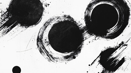 an abstract collection of grunge brush strokes and circles created in black ink, conveying a sense of raw emotion and creative spontaneity in a minimalist style.