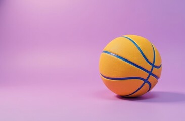  basketball ball on a violet plain background with space for text.