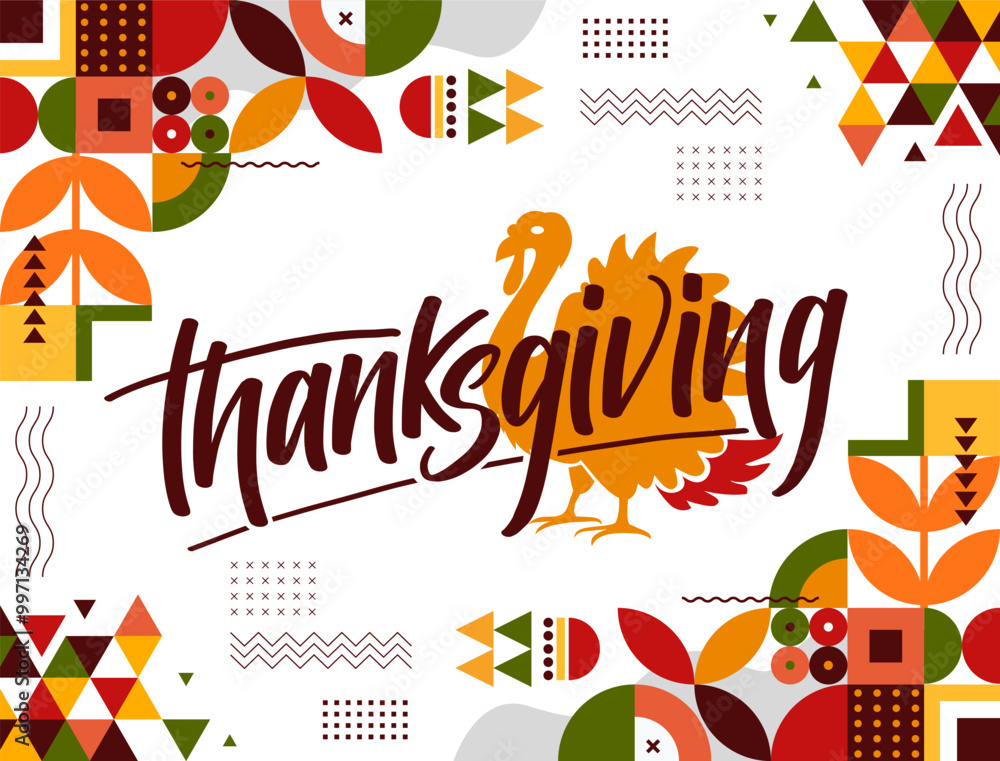 happy thanksgiving banner design with typography, turkey bird and ...