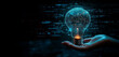 © FATNA - AI, Machine learning, hand holding a big data network, Brain data creative of Ai in light bulb, AI adoption for working, Science and artificial intelligence technology, innovation for futuristic.