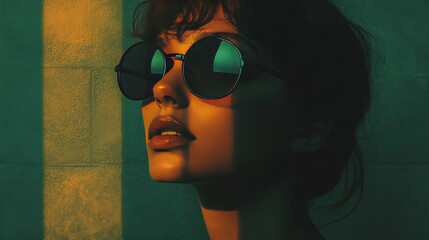 Poster - Woman wearing round sunglasses in the sun.