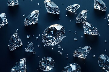 Shining diamonds on dark blue backdrop convey wealth, elegance, and romance, perfect for fashion and luxury projects