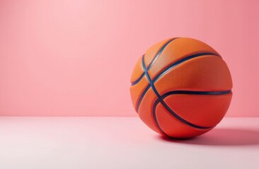  basketball ball on a pink plain background with space for text.