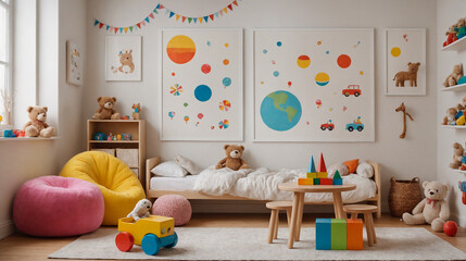 Wall Mural - Decorative and colourful kid room theme interior design, A kid room concept template.