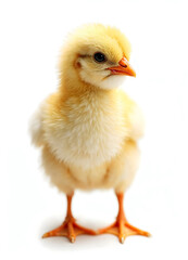 a yellow fluffy chick chicken baby bird, isolated on a white background