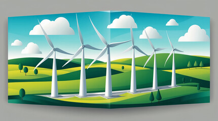 Wall Mural - Wind farm, turbine in the field, green energy concept, flat illustration