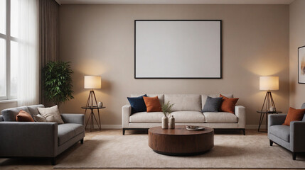 Wall Mural - A concept image of a living room interior design mockup template, high-resolution living area with furniture 3d illustration interior rendering.