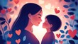 © ProPhotos - A colorful drawing of a woman and child surrounded by floral and heart patterns, celebrating Mother's Day and the beauty of love, family, and togetherness.