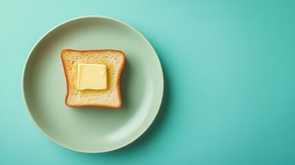 Canvas Print - A Slice of Buttery Toast on a Mint Green Plate