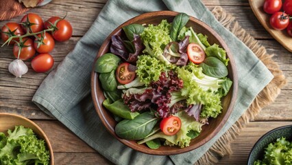 Set of Green Lettuce with leaves isolated on background, Flat lay view of Fresh salad vegetables, healthy with organic food.