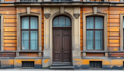 Wall Mural - Historic apartment facade showcasing elegant windows that tell the stories of the citys rich heritage