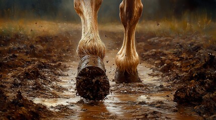 Wall Mural - Horse Hoofs in Mud - Close Up Photography