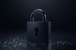© Leo - Black security lock suspended in a glowing grid symbolizing encryption data privacy and network security in a high tech digital environment