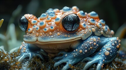 Canvas Print - Vibrant Blue and Orange Frog Macro Photography