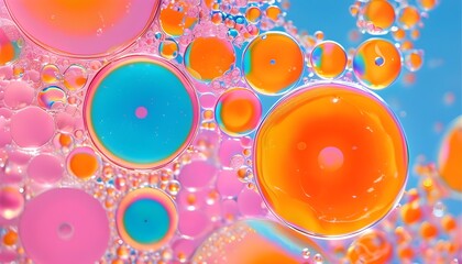 Wall Mural - Vibrant Abstract of Colorful Soap Bubbles in Pink, Blue, and Orange Representing Purity, Cleansing, and Freshness