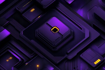 Canvas Print - Purple geometric padlock on a deep dark background with glowing lines symbolizing encryption data security and privacy in a futuristic digital design