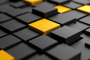 Canvas Print - Yellow and black cube like padlocks on a digital surface symbolizing encryption data security and cybersecurity in a high tech grid design