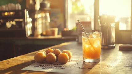 Cozy Bar Setting with Citrus Cocktail and Fresh Oranges