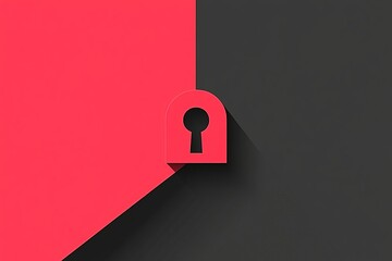 Canvas Print - Minimalistic red padlock in a bold black and red geometric design symbolizing data encryption protection and security in a modern abstract layout