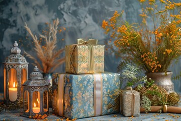 Canvas Print - Gifts and Lanterns in Rustic Setting