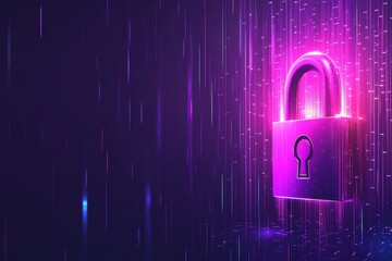 Wall Mural - glowing pink padlock in a grid of bright red circuits symbolizing encryption data protection and cyb