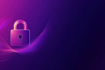 Canvas Print - Glowing purple padlock floating on a vibrant abstract background symbolizing cybersecurity data encryption and digital security in a futuristic environment