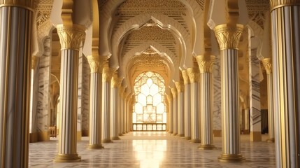 Poster - Grand Mosque Interior with Golden Pillars